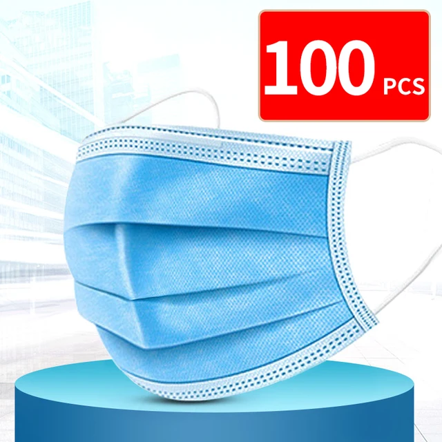 US $29.99  100pcs 3 Layer CE Disposable Dust Mask for Adult Masck Blue Respirator Face Masks Mascarillas N95 f