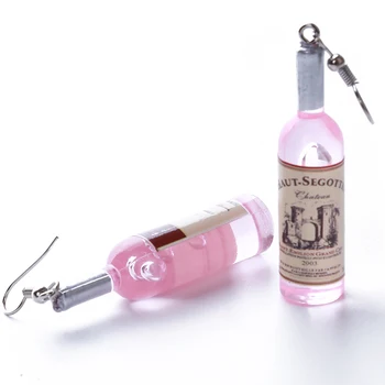 

Creative Wine Bottle Pendant Dangle Earrings Fashion Woman Glass Cocktail Red Wine Earrings