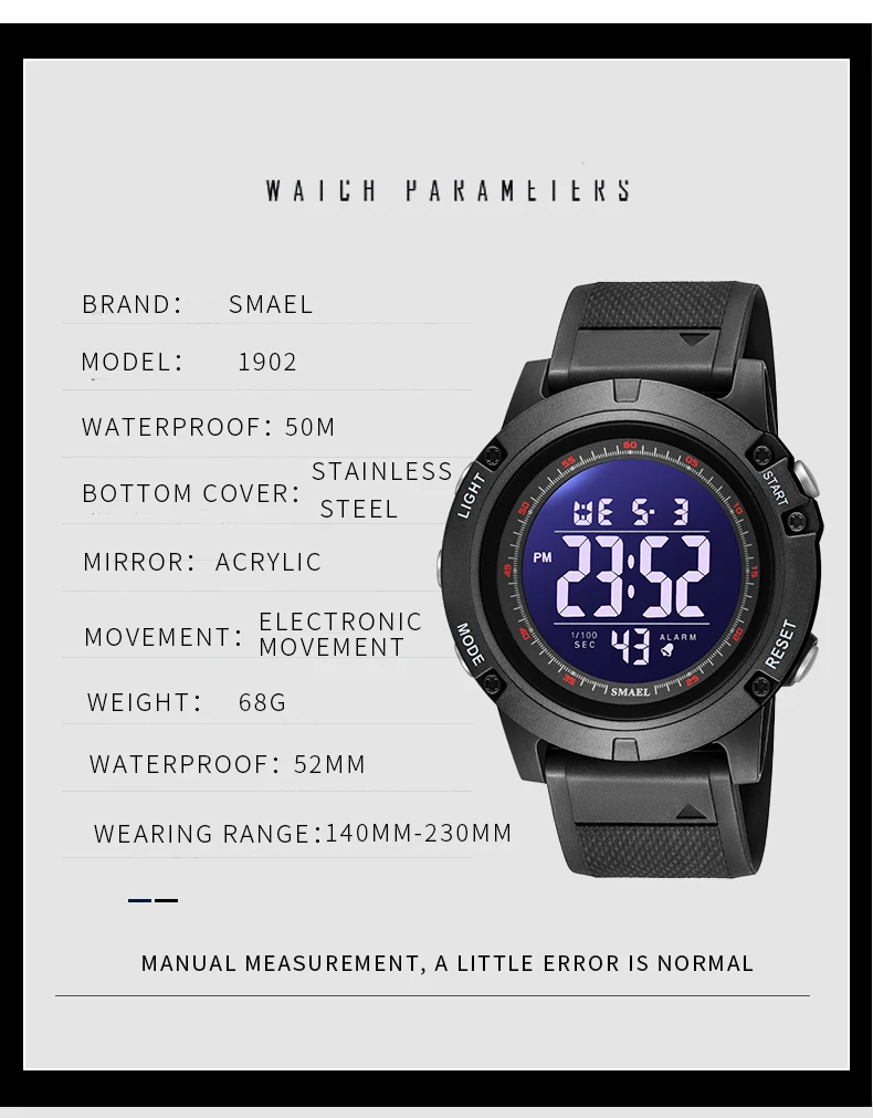 SMAEL Electronic LED Digital Watch for Men Waterproof Auto Date Week Unisex Wristwatch for Women Yellow Sport Watches Lady 1902 digital nurses watch