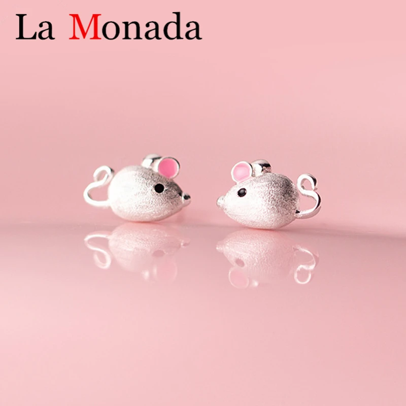 

S925 Sterling Silver Symmetrical Pink Small Mouse Rat Shape Stud Earrings For Kids Girls Baby Gift Chinese Zodiac Jewellery