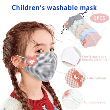 

Children's Mask Cartoon Plaid Print Adjustable Cycling Reusable Washable Face Mask Dustproof Mouth Muffle Protective Mask Masque