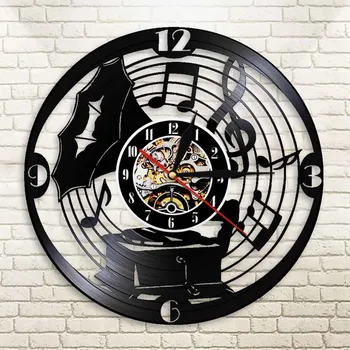 

Gramophone Design LED Lamp Music Room Studio Multi Note Coldecorors Night Light Vinyl LP Record Wall Clock Watch Duvar Saati
