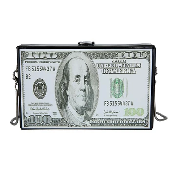 

Single Shoulder Small Casual Messenger Chain Purse Dollar Pattern Daily Fashion Clutch For Women Retro Crossbody Bag PVC Button