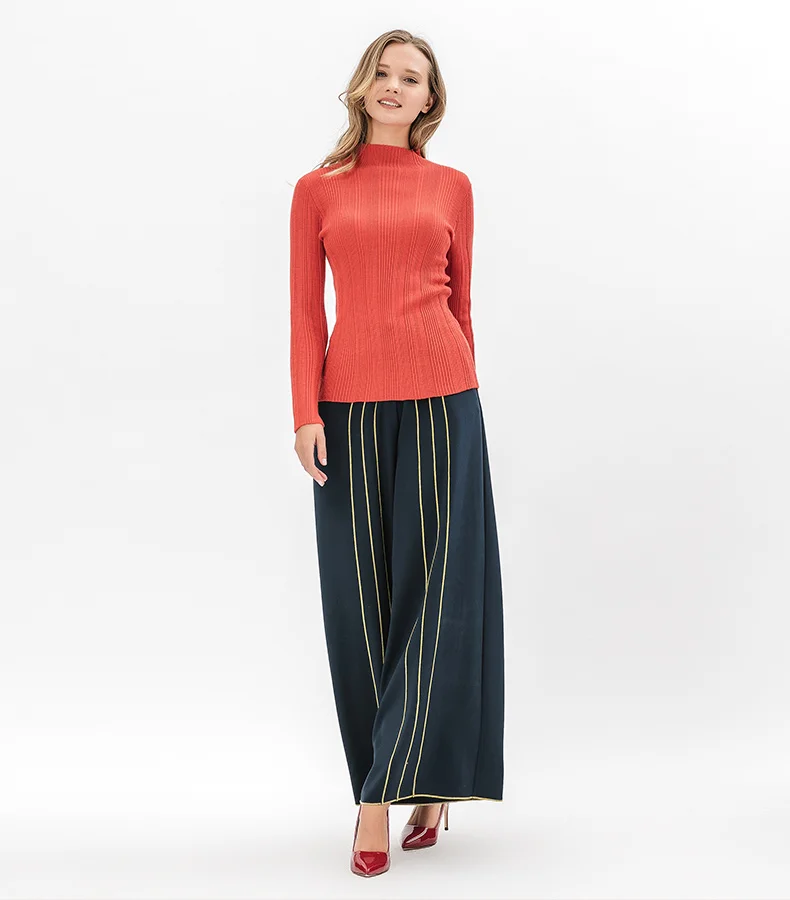 

VOA small 60 worsted cashmere sweater women's half-high collar long-sleeved spring and summer new skin-friendly comfort R1039