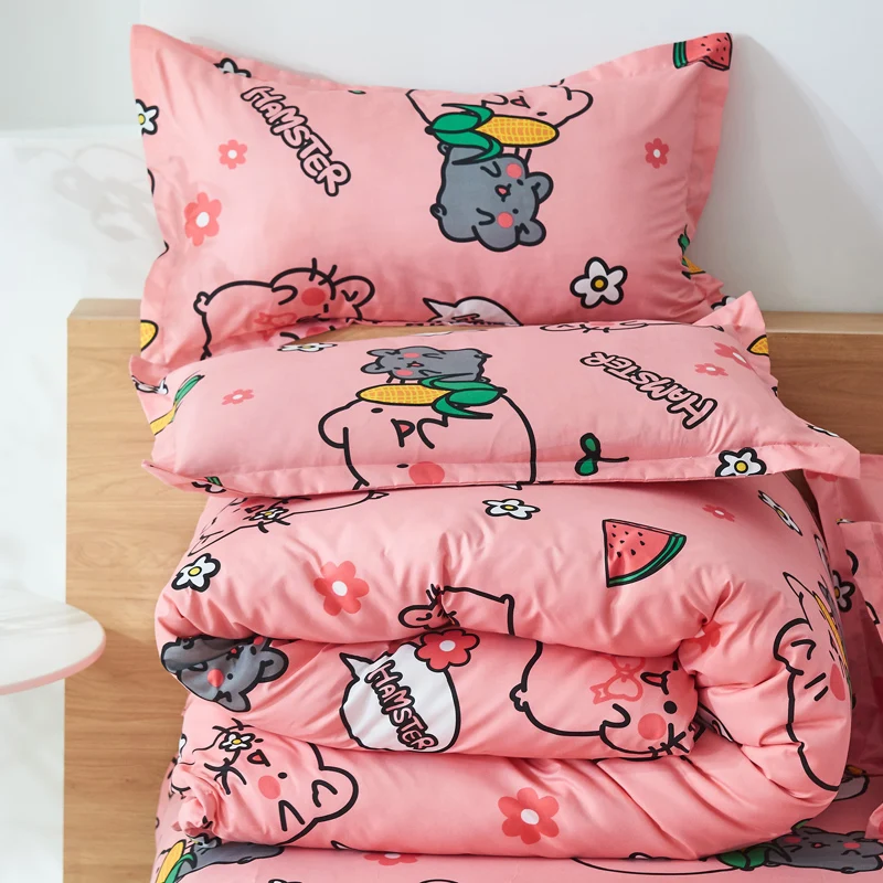 4pcs Cute Cartoon Flower Bedding Set Polyester Home Textile Garden Bed Sheet Quilt Cover Pillow Case Boy Girl Bedding