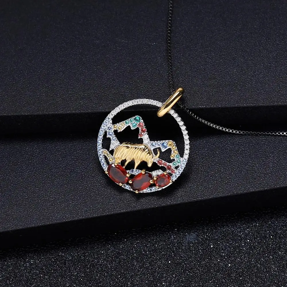 GEM'S балет натуральный Rhyolite гранат кулон 925 пробы серебро корова Подвеска для детей ожерелье, Женские Ювелирные изделия