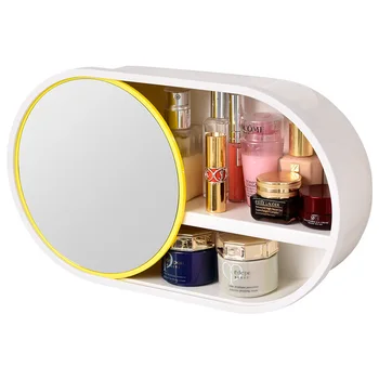 

Cosmetic Storage Box, Non-Porous Wall-Mounted Cosmetic Finishing Storage Box with Cosmetic Mirror