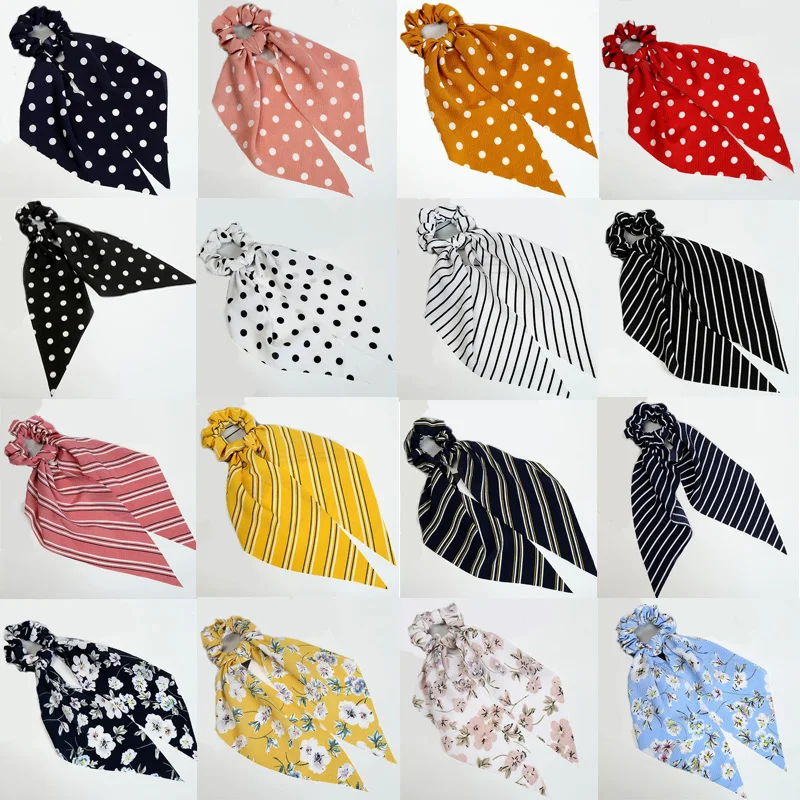 

2019 new streamers Dot Stripe Print hair ties for girls Ponytail Rope Girl Hair Accessories Elastic Bohemian Bow Hair Ribbons