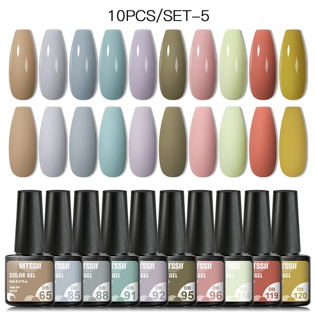 Mtssii 10Pcs/set Color Gel Nail Polish Set 100 Colors Semi Permanent UV Led Gel Varnish Soak Off Nail Lacquers Base Top Coat ZH15674 10PCS