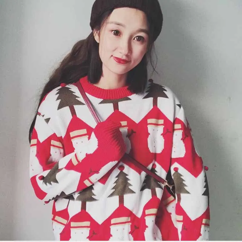 

Double Thick Snowman Jacquard Christmas Family Matching Red Woollen Sweater Mommy and Me Clothes Xmas Clothes