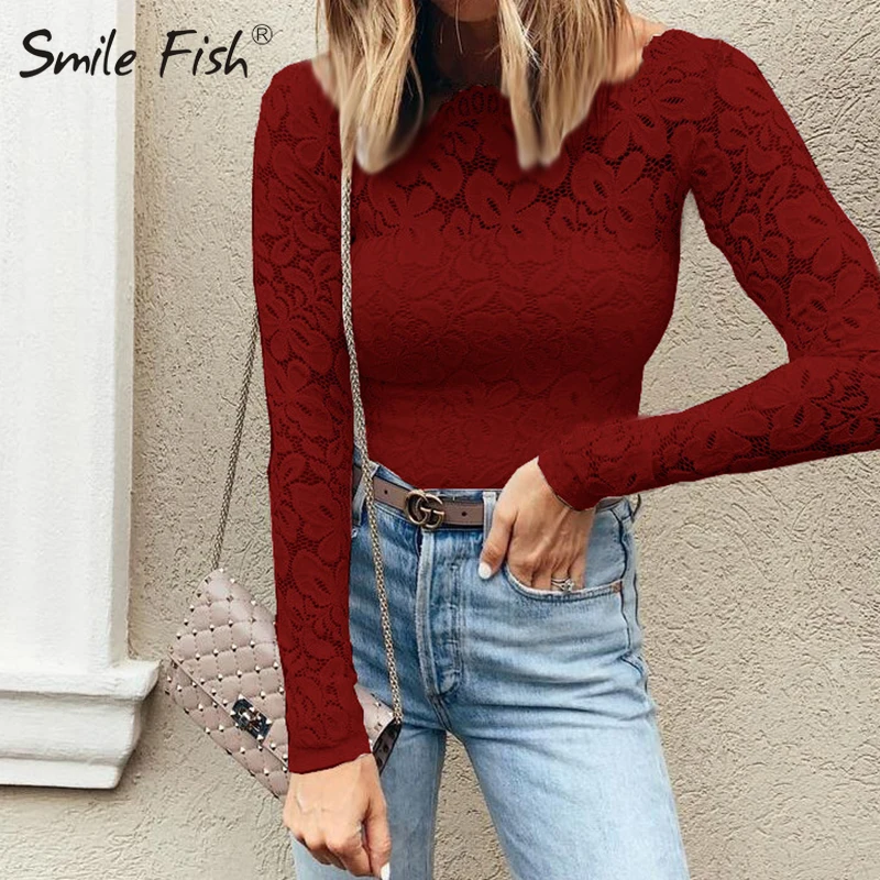 Printed Hollow Out Wine Red For Female Tops 2022 Autumn Women Fashion Lace Blouse Office Lady Slim Elegant 5XL Plus Size GV393