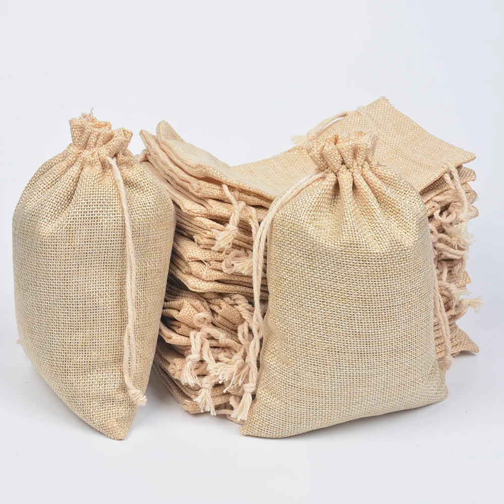 50pcs Burlap Packing Pouches Drawstring Bags DarkKhaki for Jewelry Packing 12x16cm 13x18cm 15x20cm