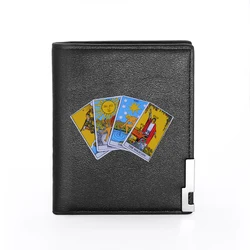 Men Wallet Leather Astrology Tarot Printing Billfold Slim Credit Card/ID Holders Inserts Money Bag Male Pocket Short Purses