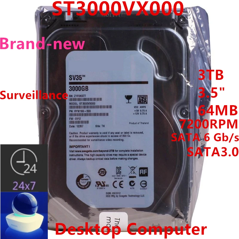 New Hdd For Seagate Brand Sv35 3tb 3 5 Sata 6 Gb S 64mb 7200rpm For Internal Hdd For Surveillance Hdd For St3000vx000 Internal Hard Drives Aliexpress