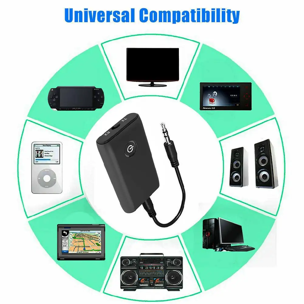 2 In 1 Bluetooth 5.0 Transmitter Receiver TV PC Car Speaker 3.5mm AUX Hifi Music Audio Adapter/Headphones Car/Home Stereo Device