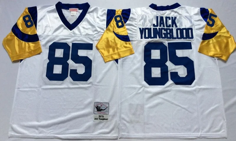 Белый Stitiched, Los Angel, Jack Youngblood, Eric, Marshall Faulk, Kurt Warner, Throwback для мужчин Джерси - Цвет: Белый