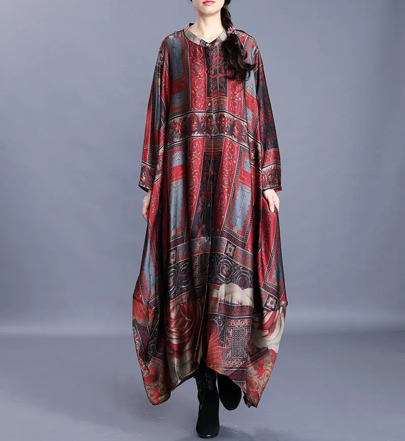 

Oversized Trench Coat Women Large Size Loose Silk Print 2020 Spring Stand Collar Long Sleeved Thin Anti-Sun X-Long Coats Female