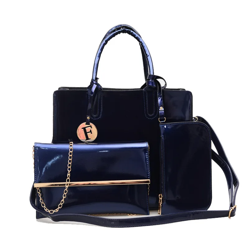 

Cross Border for New Style Fashion Bright Surface Patent Leather Different Size Bags Three-piece Set Versatile Handbag Shoulder