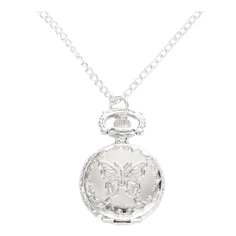 

Серебряные кварцевые бабочки с арабскими цифрами, карманные часы с винтажным ожерельем