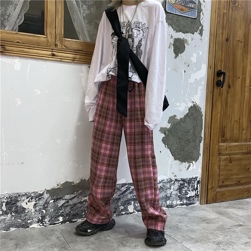 Винтажные платные лоскутные брюки Harajuku женские брюки эластичные брюки корейские повседневные Прямые Панталоны jogger уличная одежда
