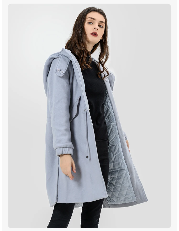 Женские пальто с капюшоном из смесовой шерсти, коллекция осень-зима, длинная прямая женская верхняя одежда на пуговицах, повседневные топы MX16D9615