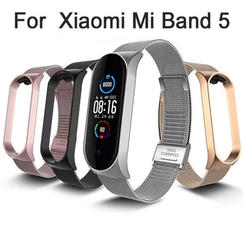 

10 Colors Adjustable Stainless Steel Sports Smart Watch Strap Wristband For Xiaomi Mi Band 5 Bracelet Silver Black Rose Gold