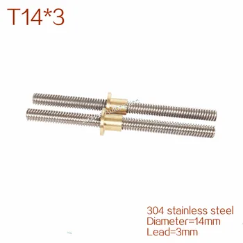 

Free shipping 1 pcs T14 screw 304 stainless steel lead 3 length 100-1000mm pitch 3mm lead with nut for 3d printer CNC