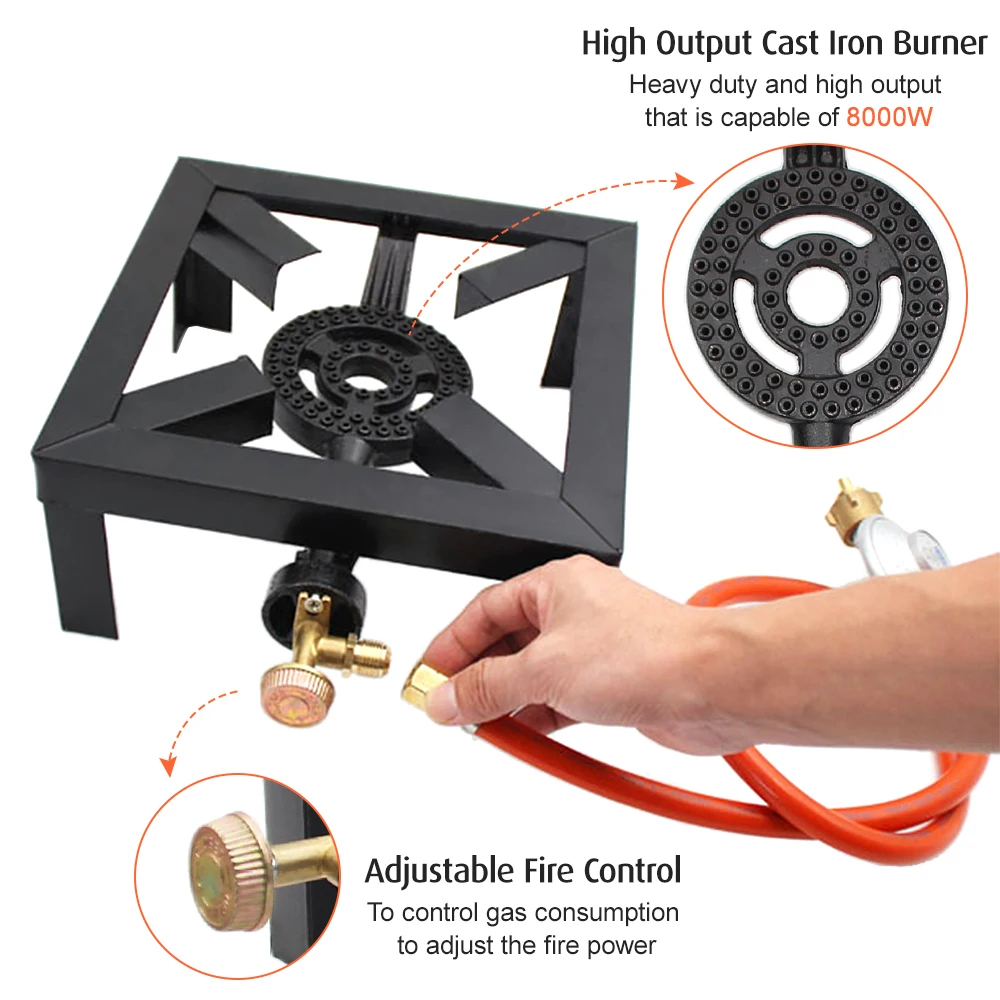 8000W Gas Stove Outdoor Cooker Iron Frame Boiling Ring Cast Iron Burner  Large LPG Stove Portable Fire Control Stove for Camping
