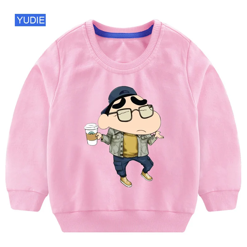 sweatshirt Pink Детский свитер; толстовки для мальчиков; толстовка с капюшоном с забавным рисунком «Crayon Shin Chan»; детская белая забавная осенняя одежда года для мальчиков 6 лет - Цвет: sweatshirt Pink