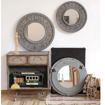 

Engraving Font 1962 With Wooden Retro Frame Room American Style Porch Wall Hanging espelho Decoration Accessiores Wall Mirror