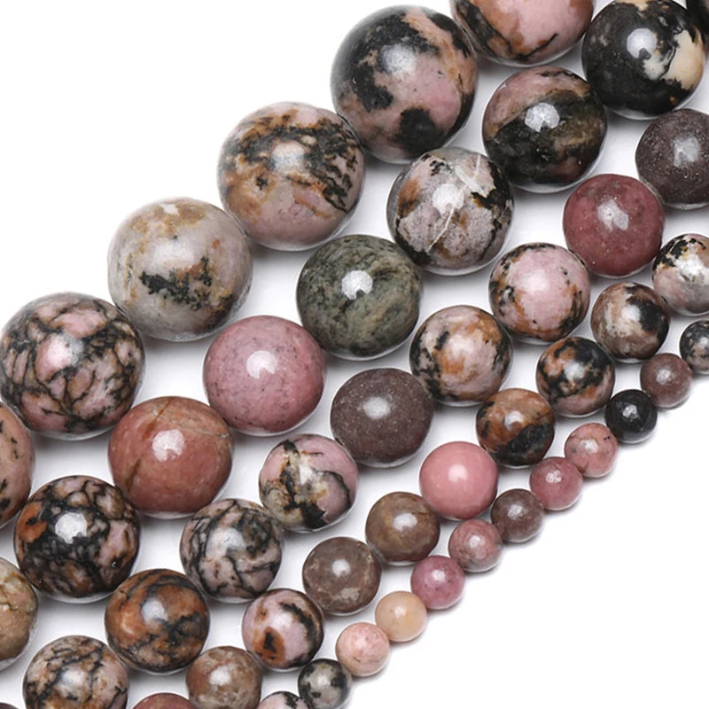 Rhodochrosite бусины из натурального черного камня для изготовления ювелирных изделий