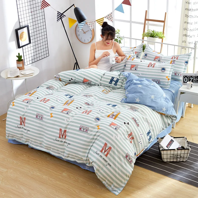 Lovely Panda Printed Polyester Bedding Sets Bed Cover Set Duvet Cover Flat Sheets with Pillowcases Bedcover Set for Child & Kid