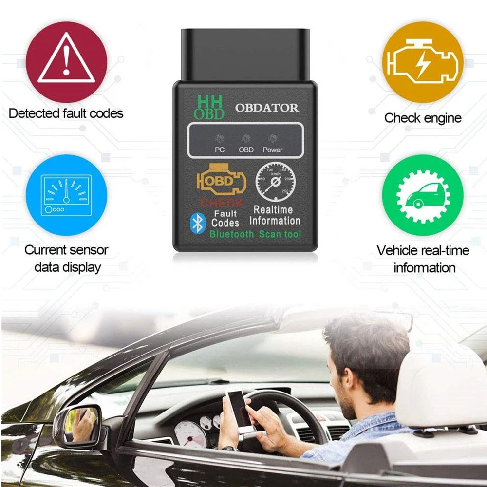 Расширенный HH OBD ELM327 V1.5 v2.1 интерфейс ELM 327 OBD2 OBDII Bluetooth Автомобильный диагностический сканер крутящего момента инструмент для сканирования подушки безопасности