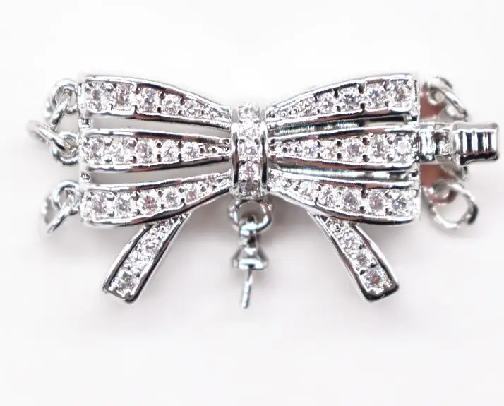 free shipping  jewelry Handmade 3Strands 4-5mm White Pearl CZ Necklace Pendant 925 silver micro inlay zircon clasp accessory