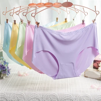 

Women Underwear Solid Color Ultra-thin Panties Summer Seamless Traceless Lingerie Mid Waist Briefs