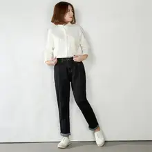 Женские осенние черные винтажные джинсы больших размеров, свободные джинсовые штаны-шаровары с высокой талией, узкие брюки с манжетами для студентов