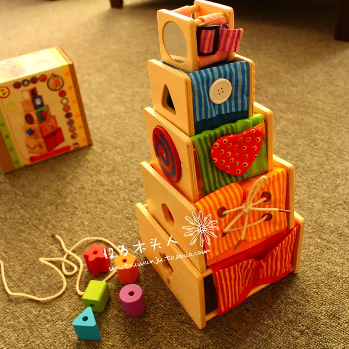 Многофункциональный тканевый деревянный набор для детей, тонкая тренировка движения, деревянный браслет из бисера, строительные блоки, игрушка для хранения