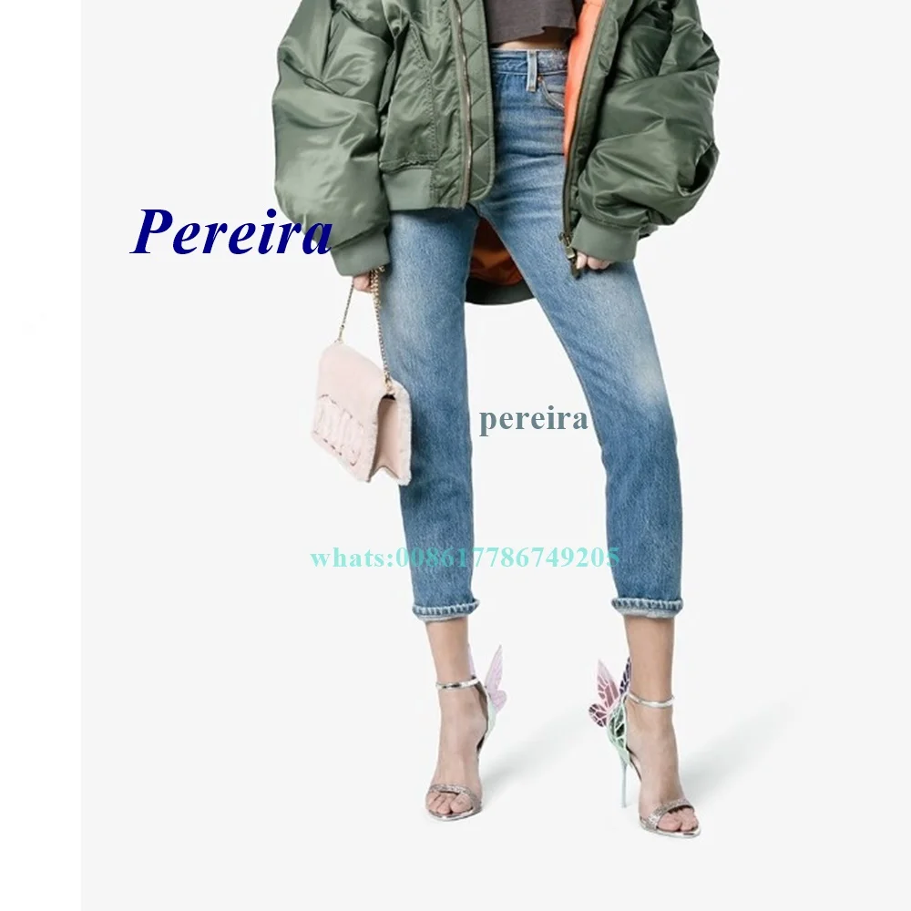 

Newborn Fashion Women Shoes Summer Elegant Party Shoes Open Toe Butterfly Sandals Mixed Color Stiletto Buckle Strap High Heels