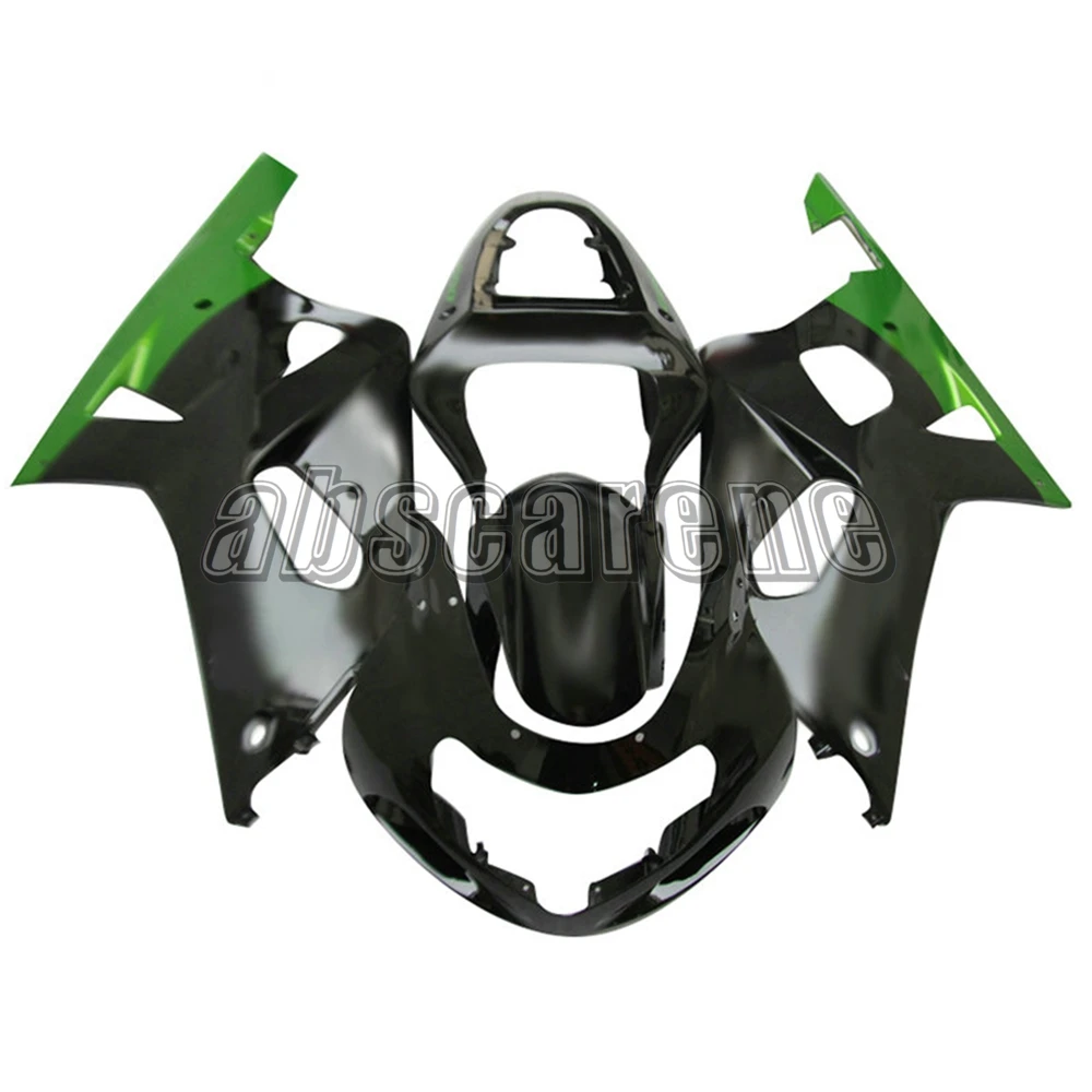 Motorcycle Injection Full Fairings For Suzuki GSXR600 GSXR750 K1 2000 2001 2002 2003 ABS Bodywork Flat Black With Green Lowers