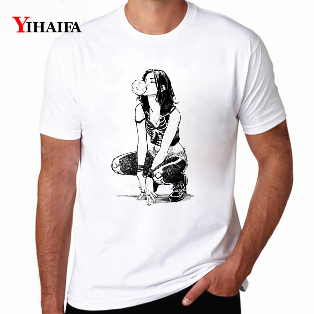 

YIHAIFA Men T-Shirt Sexy Cartoon Girl Printed Graphics Tees Short Sleeve Tee Tops Men Clothing Oversized T Shirts