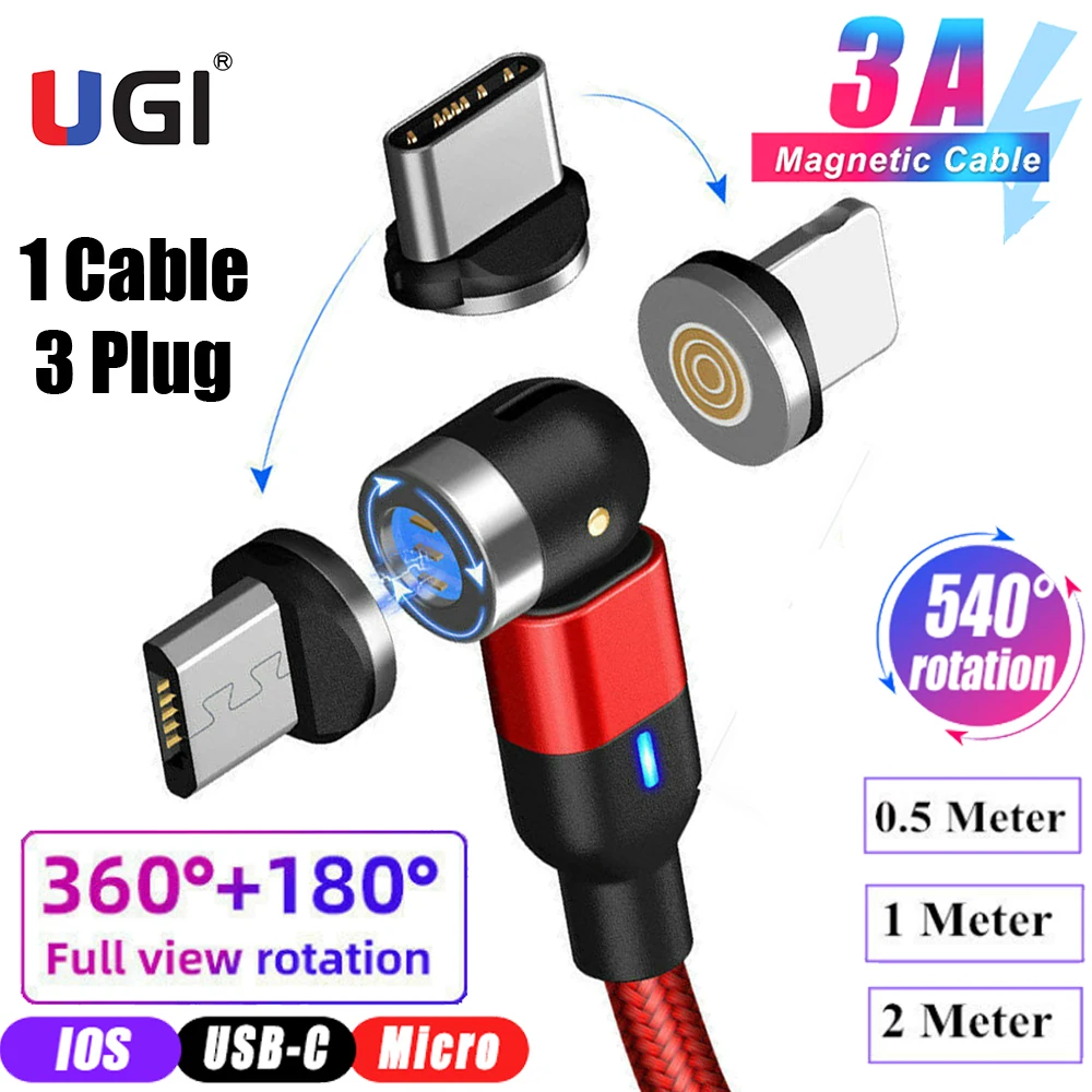 UGI 3in1 540° Fast Charging Magnetic Cable For IOS Type C USB Micro Android Mobile Phone Accessories New | Мобильные телефоны и