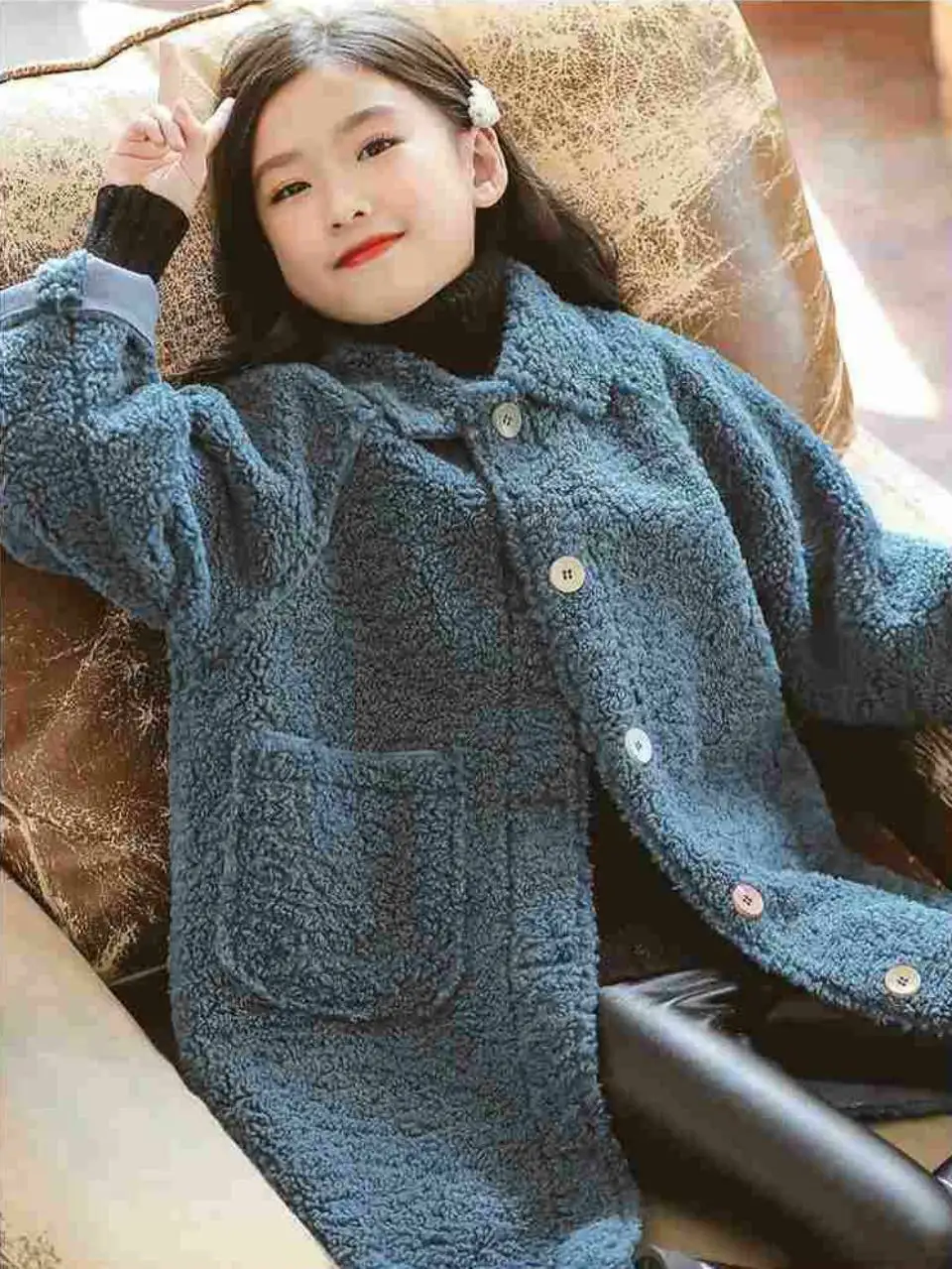 004 Solid Color Autumn&Winter Girls Coats Cute Fashion Long Sleeve Thick Children Outerwear Kids Girl Jackets Long Girl Winter Coat - Цвет: 004
