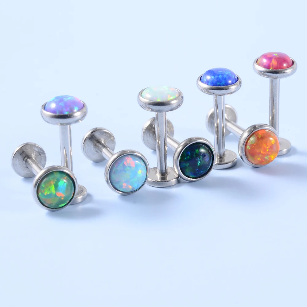 Piercing Jewelry 1Pcs 16g Internal Thread Opal Stone Labret Monroe Lip Stud Ring Opal Ear Cartilage Tragus Helix Earring Piercing Body Jewelry