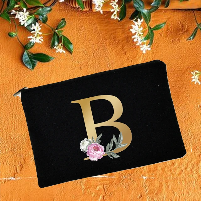 Bridesmaid Makeup Bags Floral Alphabet Print Cosmetic Case Bridal Party Make Up Pouch Necessaries Lady Tote Purse Wedding Gifts W05708-TBBK-D