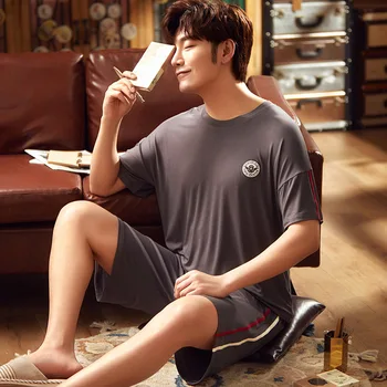

Pajamas Men Summer Modal Fabric Solid Color Casual Homewear Set