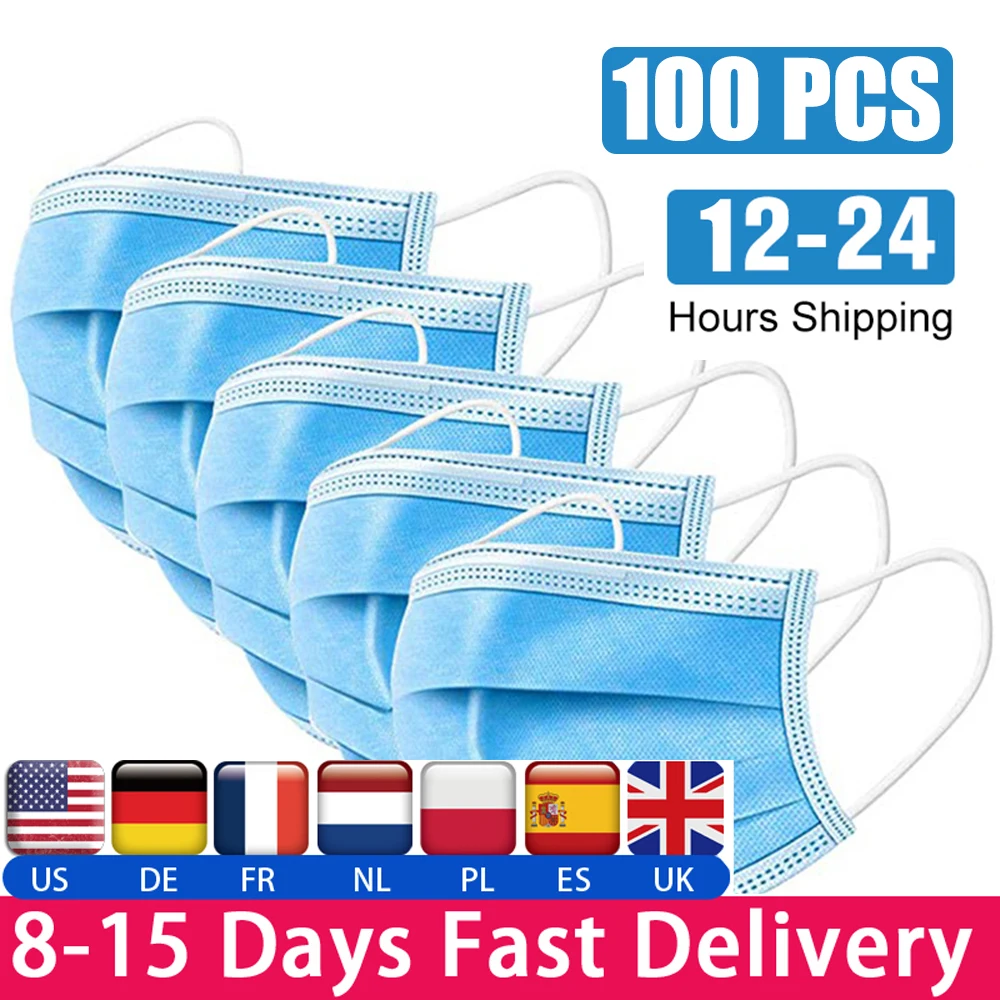 

10-100pcs Face Mouth Anti dust Mask Disposable Protect 3 Layers Filter Dustproof Earloop Non Woven Mask 12-24 hours Shipping