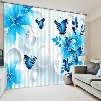 

Butterfly Curtains High Quality Custom 3d Curtain Fabric 3D Blackout Curtains for Living Room Bedding Room Blue Curtains
