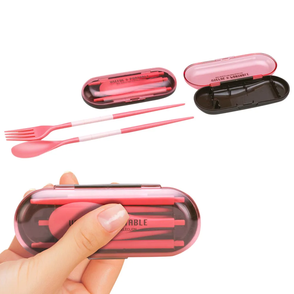 

3 In 1 Portable Travel Cutlery Folding Travel Dinnerware Set Fork Tableware Portable Kid adult portatil new year Gifts New