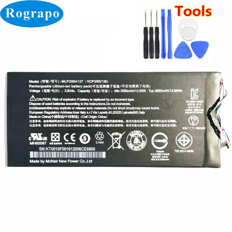 Сменный аккумулятор MLP2964137 3680 мА/ч для Acer Icona One 7 B1-730 A1402 1 cip3/65/138 KT.0010F.001 | Мобильные