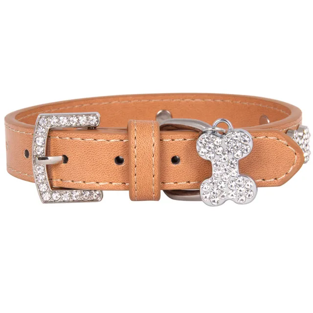 Cats Dogs Collar Leather Adjustable Decoration Bling Dog Bone Pendant Necklace Pet Collar with Rhinestones Pet Accessories Stuff 6
